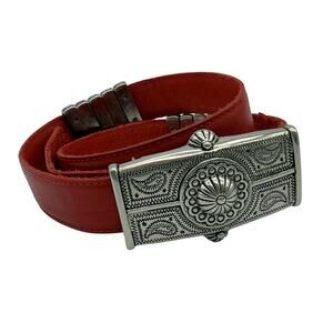Vintage Amanda Smith Top Grain Leather Western Belt Silver Tone Buckle Size M